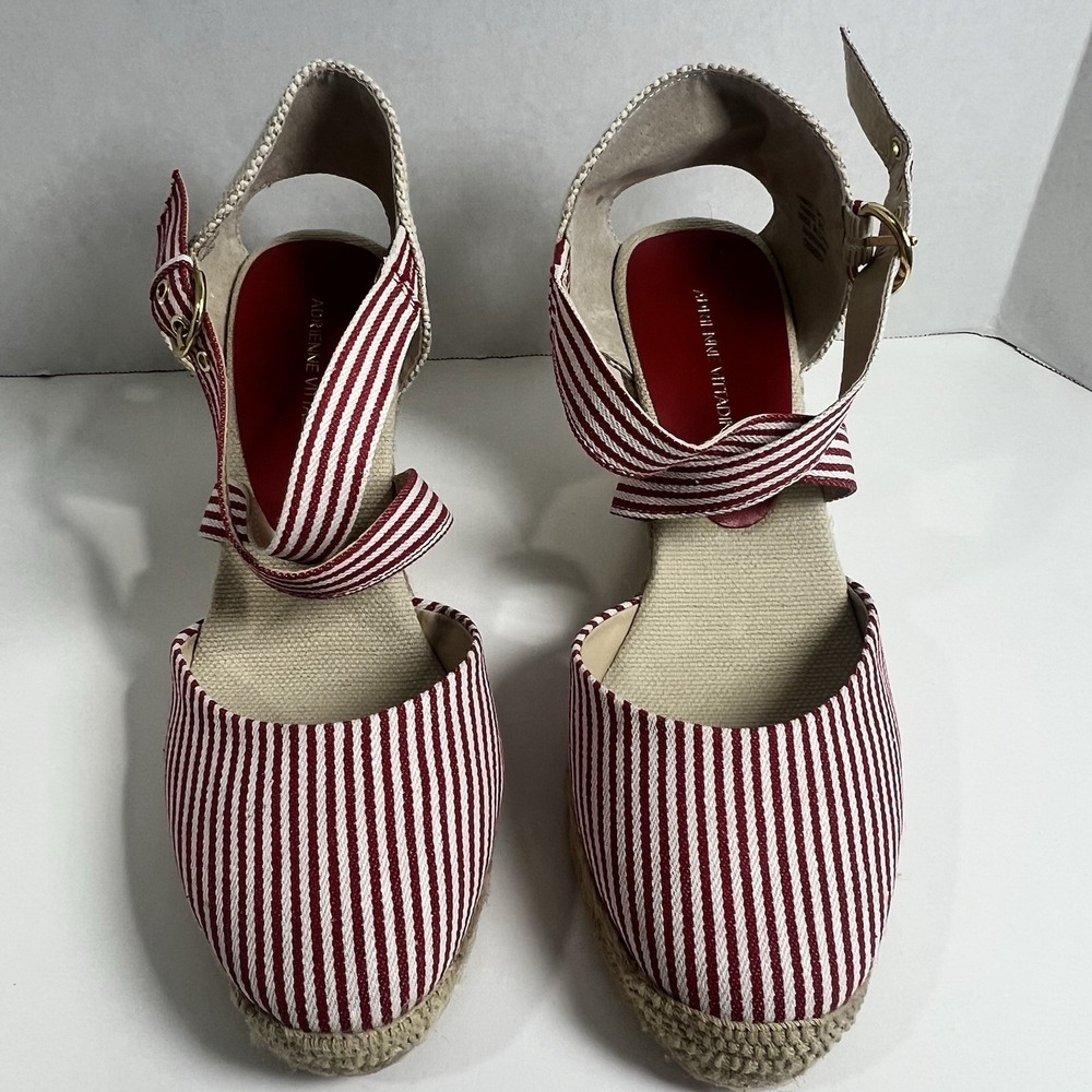 Adrienne Vittadini AV-Brianna Red Multi Stripe Espadrille Wedge Sandals Mens 9